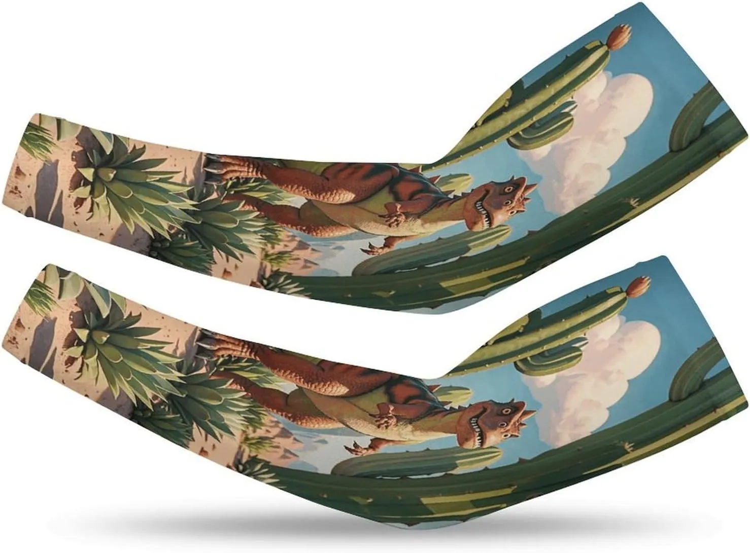 Cooling Compression Arm Sleeves, Cactus Jungle Dinosaur Print Sports Arm Cover for Cycling, Running