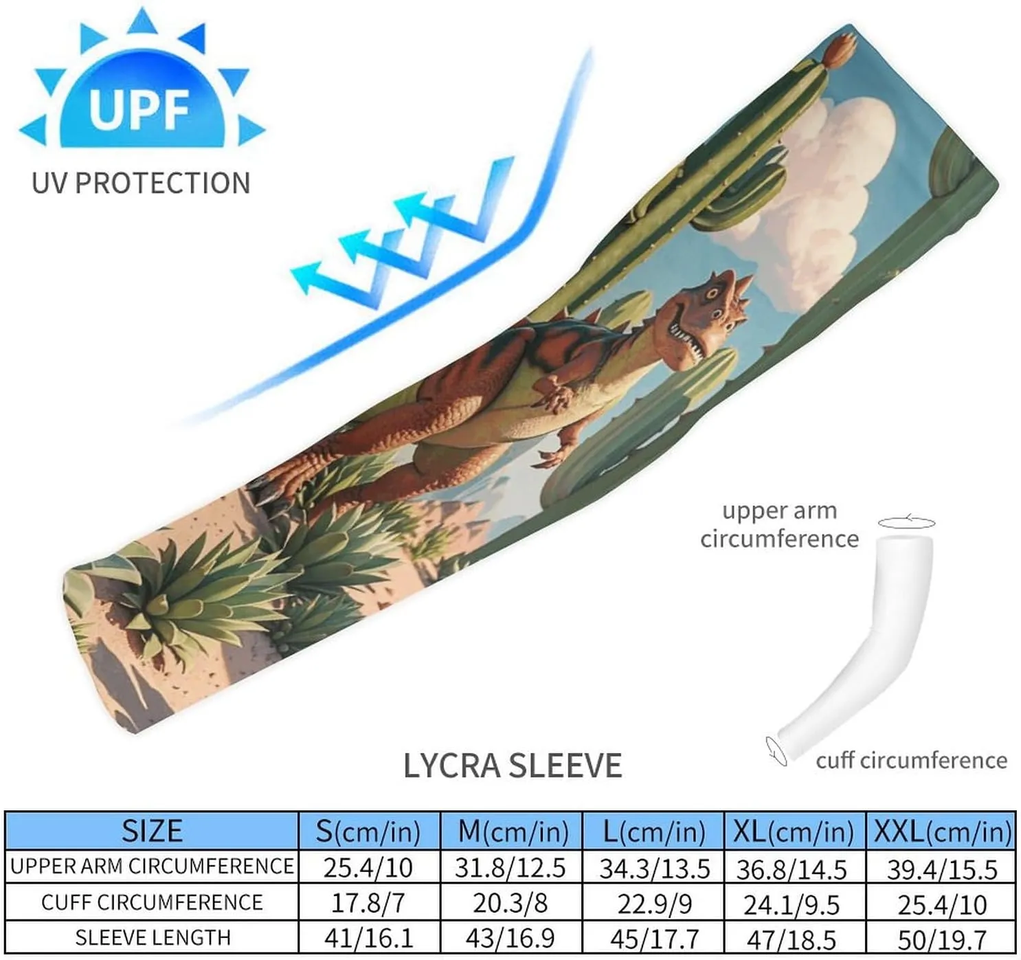 Cooling Compression Arm Sleeves, Cactus Jungle Dinosaur Print Sports Arm Cover for Cycling, Running
