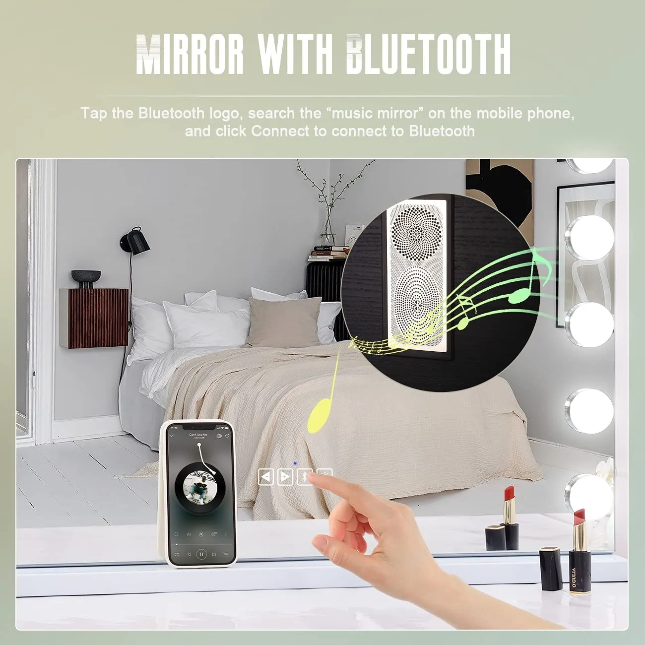 COOLJEEN Large Hollywood Vanity Mirror with Lights Bluetooth 18 Dimmable LED Bulbs, 3 Color Modes Lighted Makeup Mirror with USB Charging Port