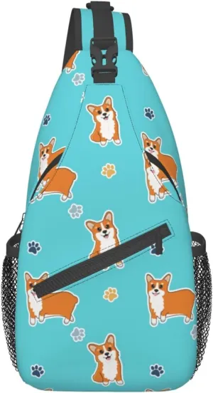 Corgi Dogs Paw Print Sling Bag for Men Women Crossbody Sling Backpack Cycling Hiking Daypack Chest Shoulder Bag with Adjustable Strap