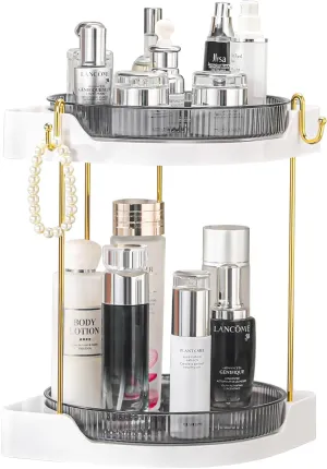 Corner Bathroom Counter Organizer, Bathroom Corner Shelf Rotating Countertop Tray Organizer for Skincare Perfume Makeup Vanity, Lazy Susan, Grey