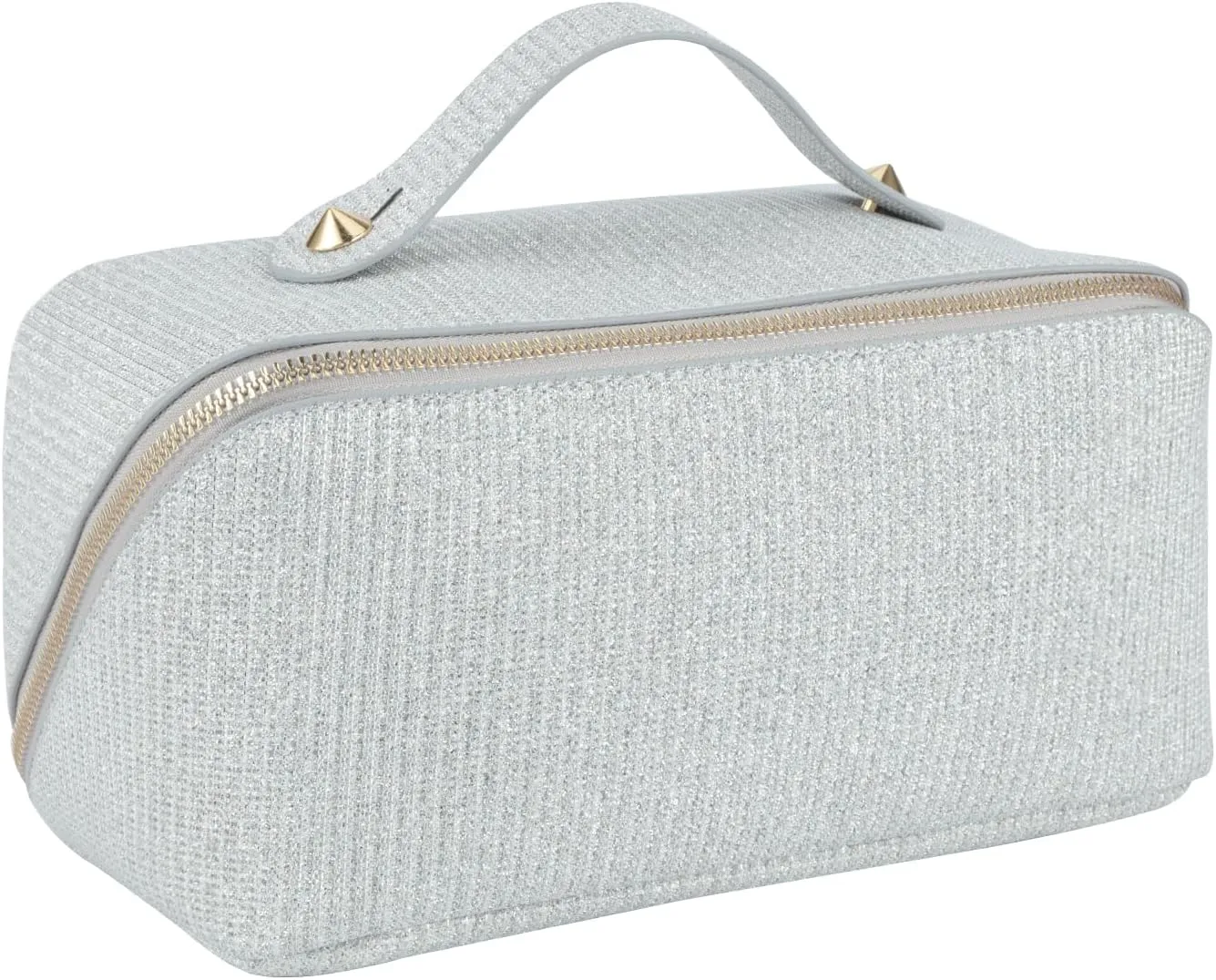 Cosmetic Bag Large Capacity Glitter Sequin Makeup Bag Portable Sparkly Shiny Travel Toiletry Bag with Handle and Divider for Women (Silver)