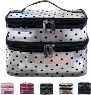 Cosmetic Bag Travel Makeup Bag Mesh Double Layer Large Makeup Pouch Travel Accessories Essentials Toiletry Bag for Women Makeup Travel Organizer (double-layer white)