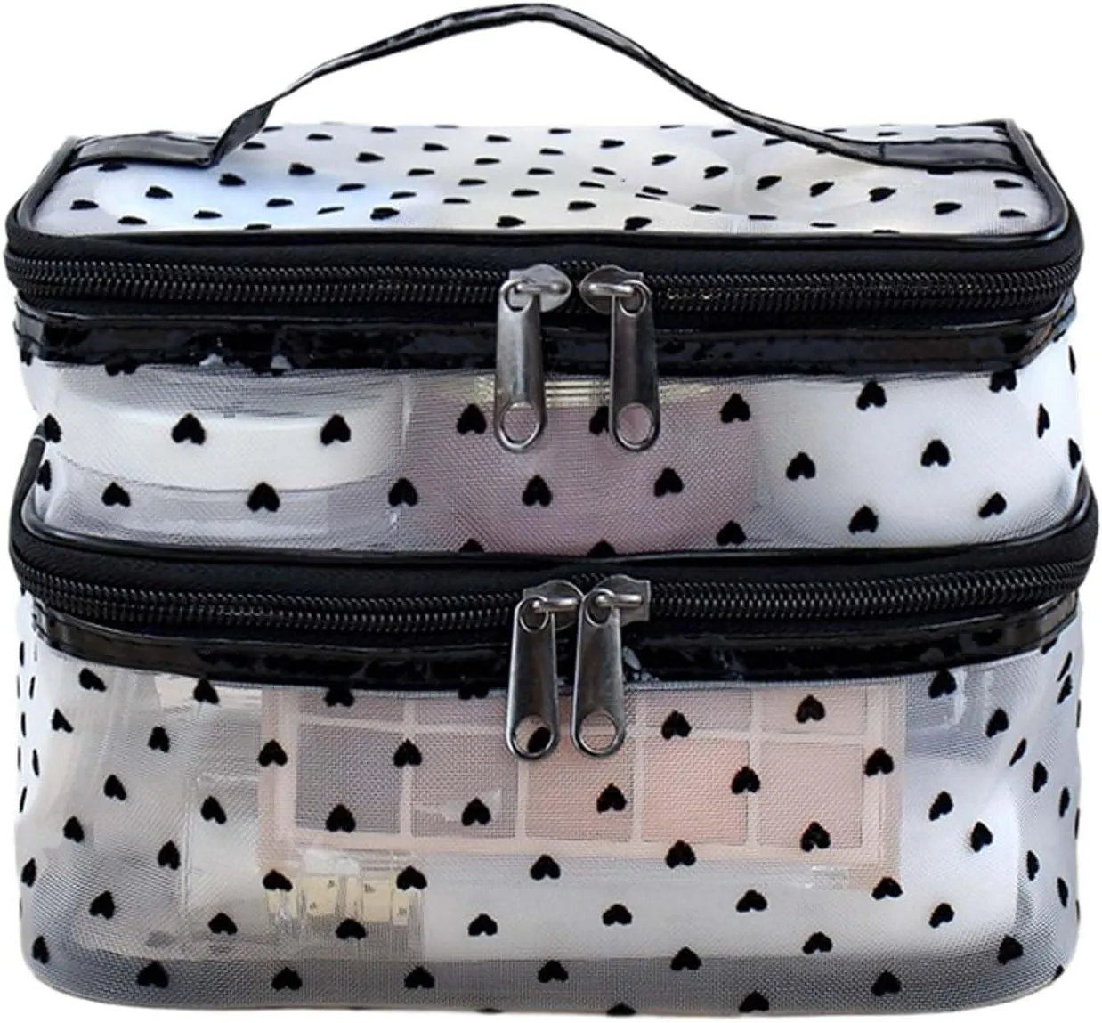 Cosmetic Bag Travel Makeup Bag Mesh Double Layer Large Makeup Pouch Travel Accessories Essentials Toiletry Bag for Women Makeup Travel Organizer (double-layer white)