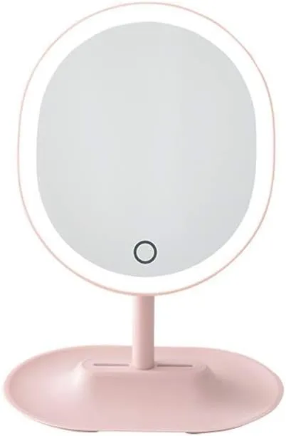 Cosmetic Mirror Smart LED Rechargeable Portable Makeup Mirror with Light Desktop Makeup Mirror Simple Large Beauty Makeup Mirror Make Up Mirrors(Pink)