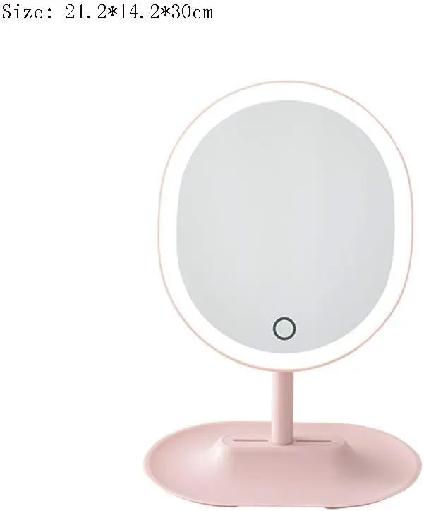 Cosmetic Mirror Smart LED Rechargeable Portable Makeup Mirror with Light Desktop Makeup Mirror Simple Large Beauty Makeup Mirror Make Up Mirrors(Pink)