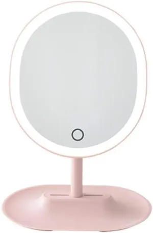 Cosmetic Mirror Smart LED Rechargeable Portable Makeup Mirror with Light Desktop Makeup Mirror Simple Large Beauty Makeup Mirror Make Up Mirrors(Pink)