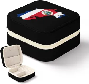 Costa Rica Flag Map Jewelry Organizer PU Leather Travel Jewelry Case Portable Jewelry Storage Holder Boxes