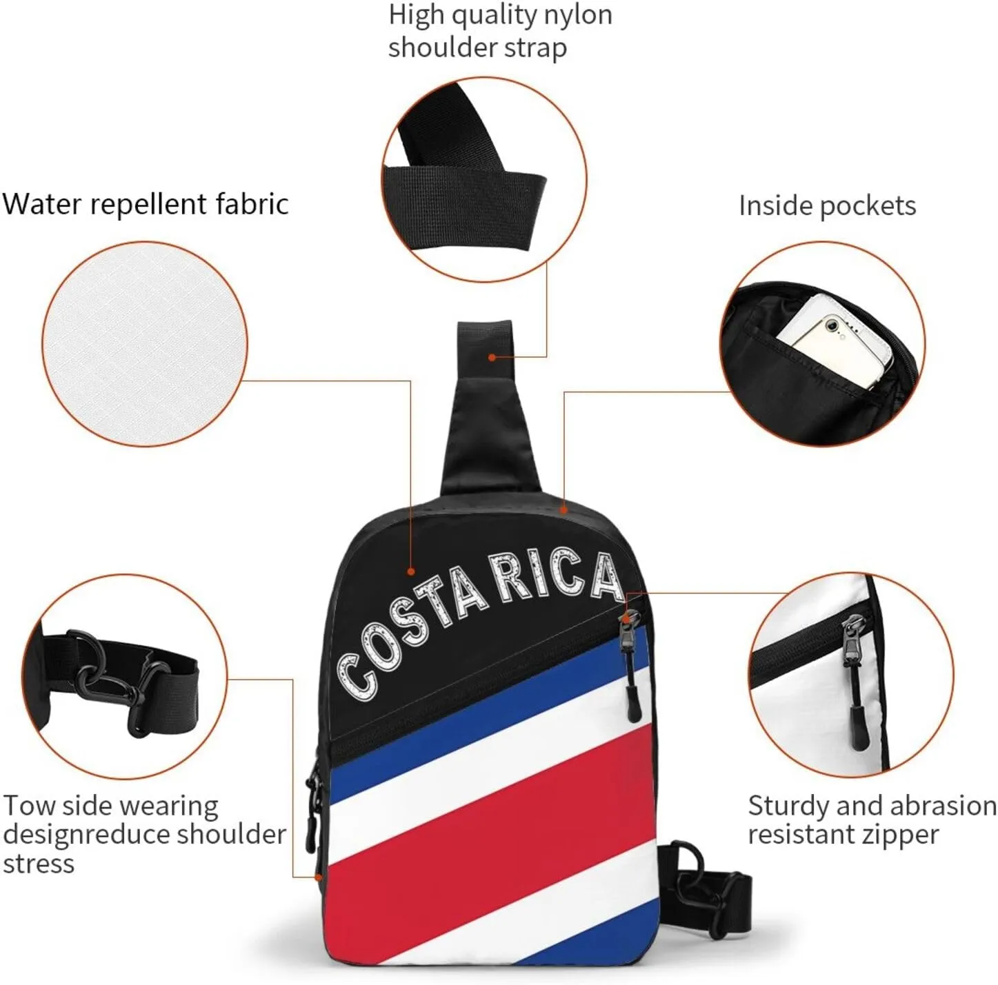 Costa Rican Flag Packable Crossbody Bag Portable Sling Bags Foldable Travel Daypack Reusable Sports Shoulder Backpack Diagonally Chest Bag for Workout