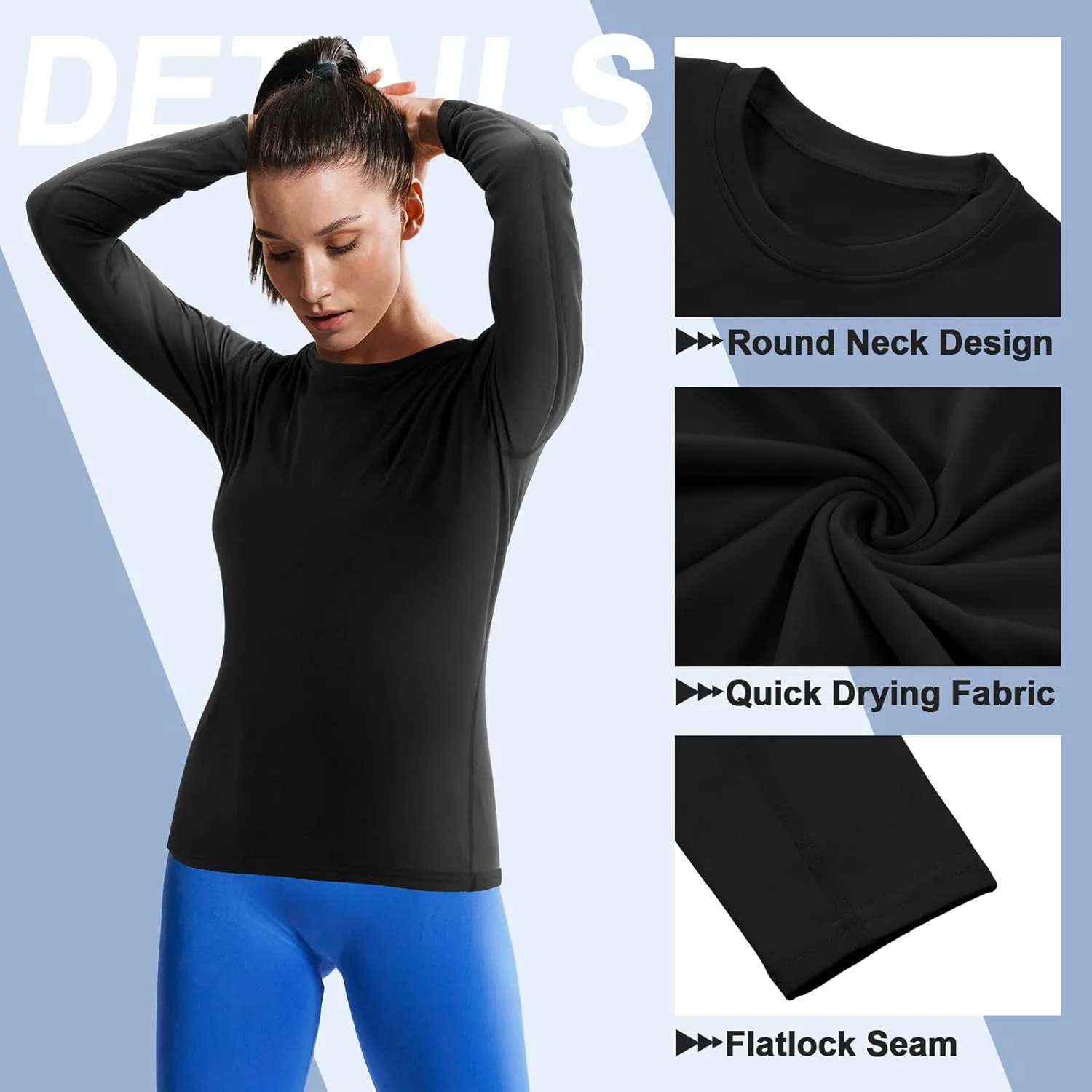 Coume 4 Pack Women's Thermal Shirts Fleece Lined Compression Crew Neck Long Sleeve Base Layer Tops Cold Weather