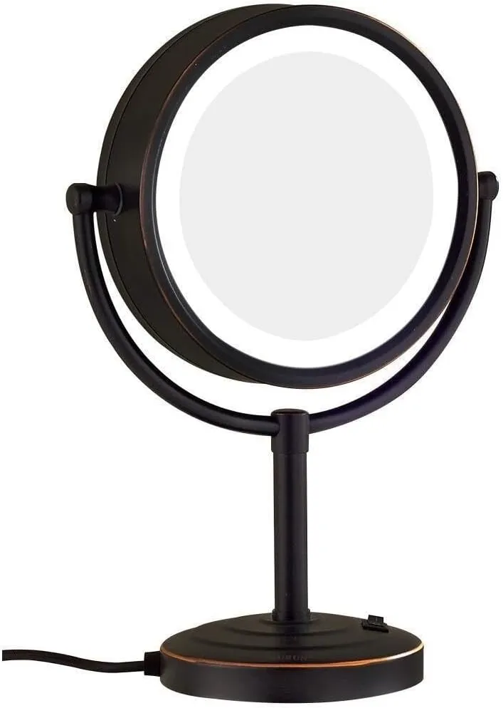 Countertop LED Makeup Mirrors,8.5 Inch Double Sided Lights Brass Adjustable Standing Cosmetic Magnifying Lighted with Plug,Chrome,5X(Color:Black,Size:10X)