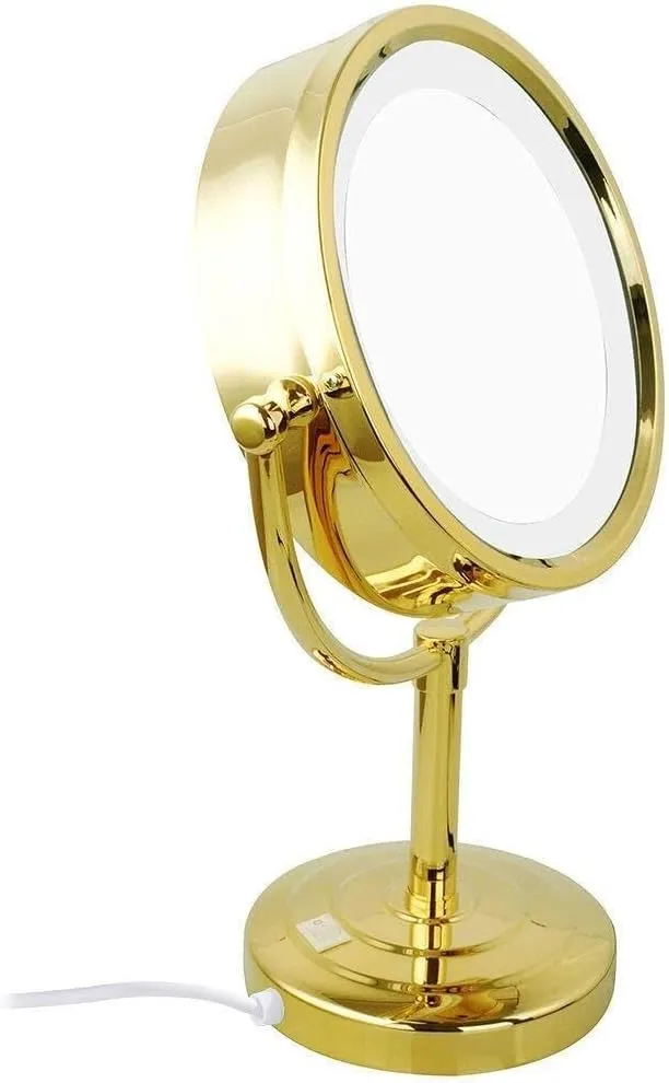 Countertop LED Makeup Mirrors,8.5 Inch Double Sided Lights Brass Adjustable Standing Cosmetic Magnifying Lighted with Plug,Chrome,5X(Color:Black,Size:10X)