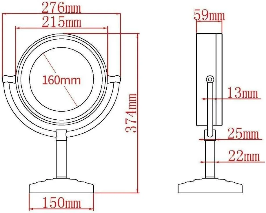 Countertop LED Makeup Mirrors,8.5 Inch Double Sided Lights Brass Adjustable Standing Cosmetic Magnifying Lighted with Plug,Chrome,5X(Color:Black,Size:10X)