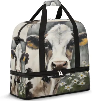 Cow Foldable Duffle Bag with Shoes Compartment Large Capacity Waterproof Travel Weekender Bag Overnight Bag for Sports Gym