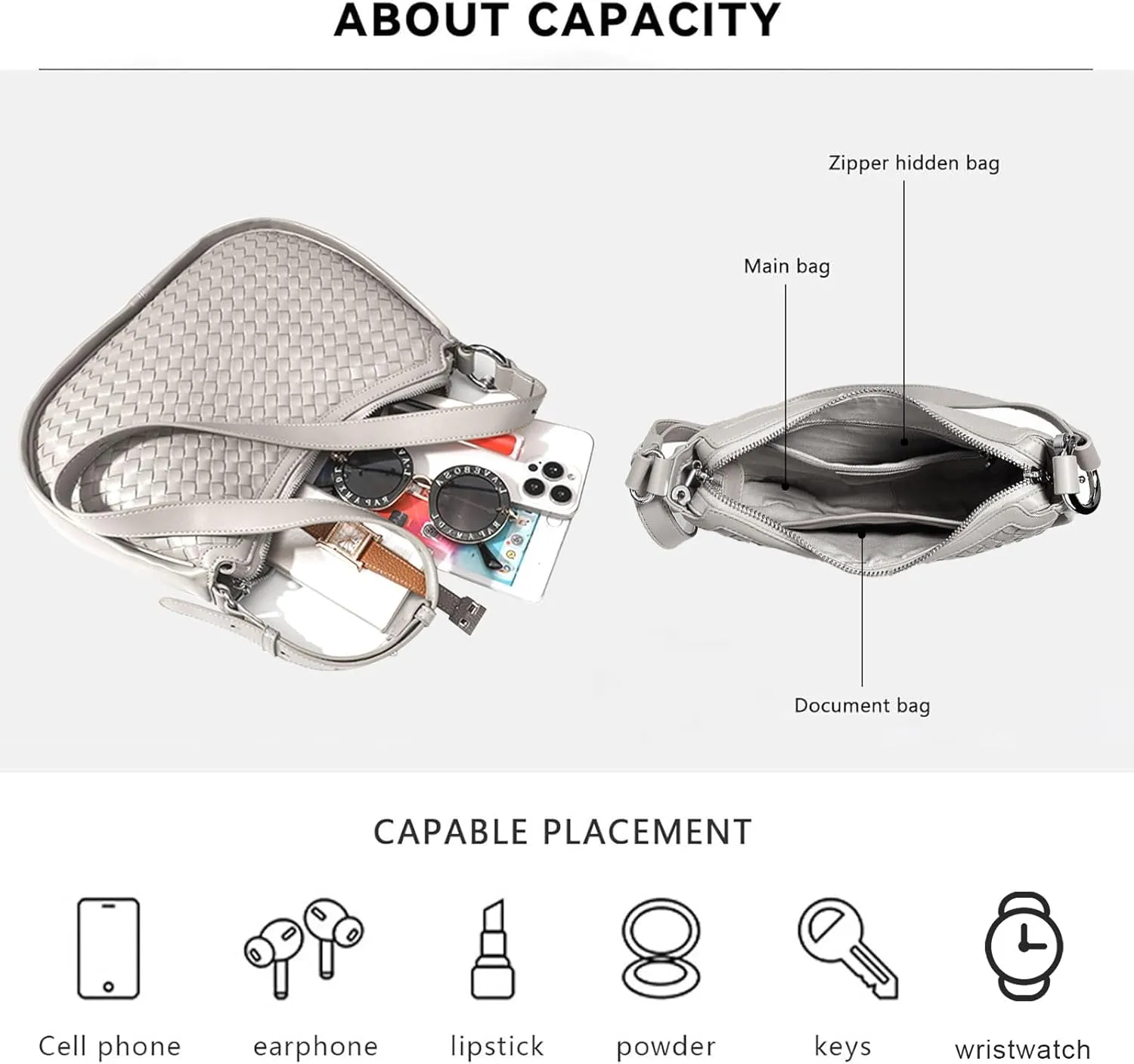Crescent Shoulder Bag for Women, Woven Crossbody Bag, Small Clutch Purse, Hobo Tote Handbags with Detachable Straps
