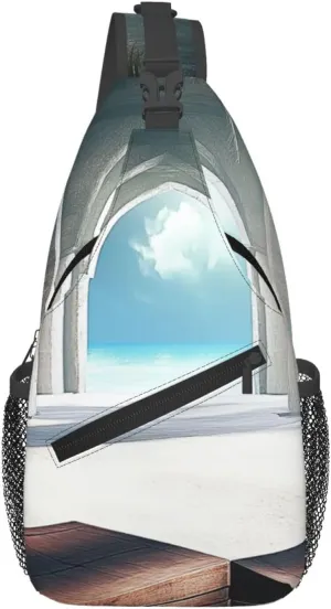 Cross Chest Bag Diagonally Sling Backpack Crossbody Shoulder Bag Beautiful house in the morning Branches Sling Bag Travel Hiking Daypack