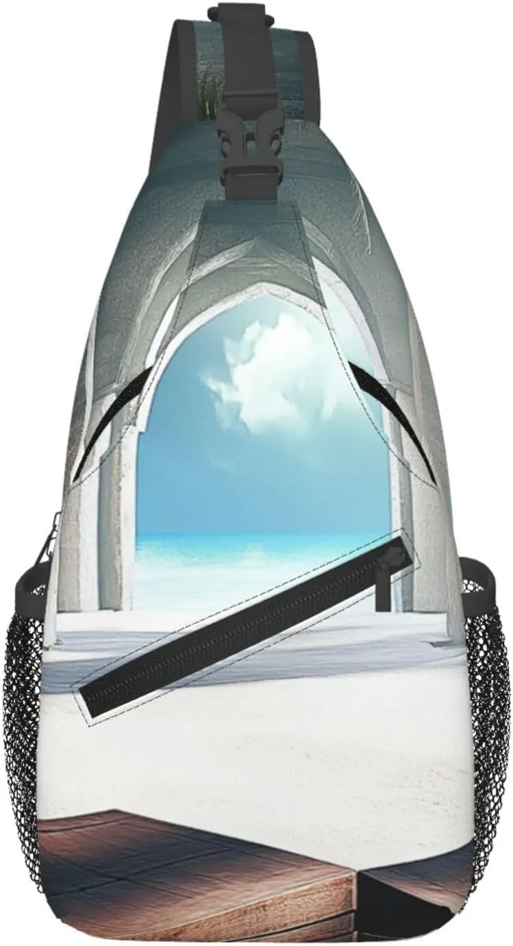 Cross Chest Bag Diagonally Sling Backpack Crossbody Shoulder Bag Beautiful house in the morning Branches Sling Bag Travel Hiking Daypack