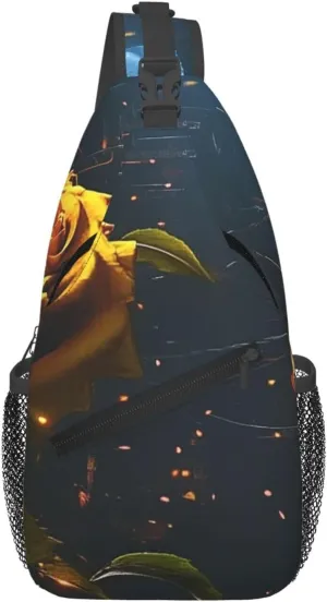 Cross Chest Bag Diagonally Sling Backpack Crossbody Shoulder Bag Dim streets with golden roses Branches Sling Bag Travel Hiking Daypack