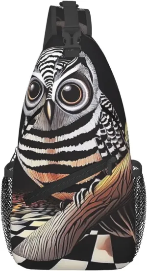 Cross Chest Bag Diagonally Sling Backpack Crossbody Shoulder Bag The glowing white owl Branches Sling Bag Travel Hiking Daypack