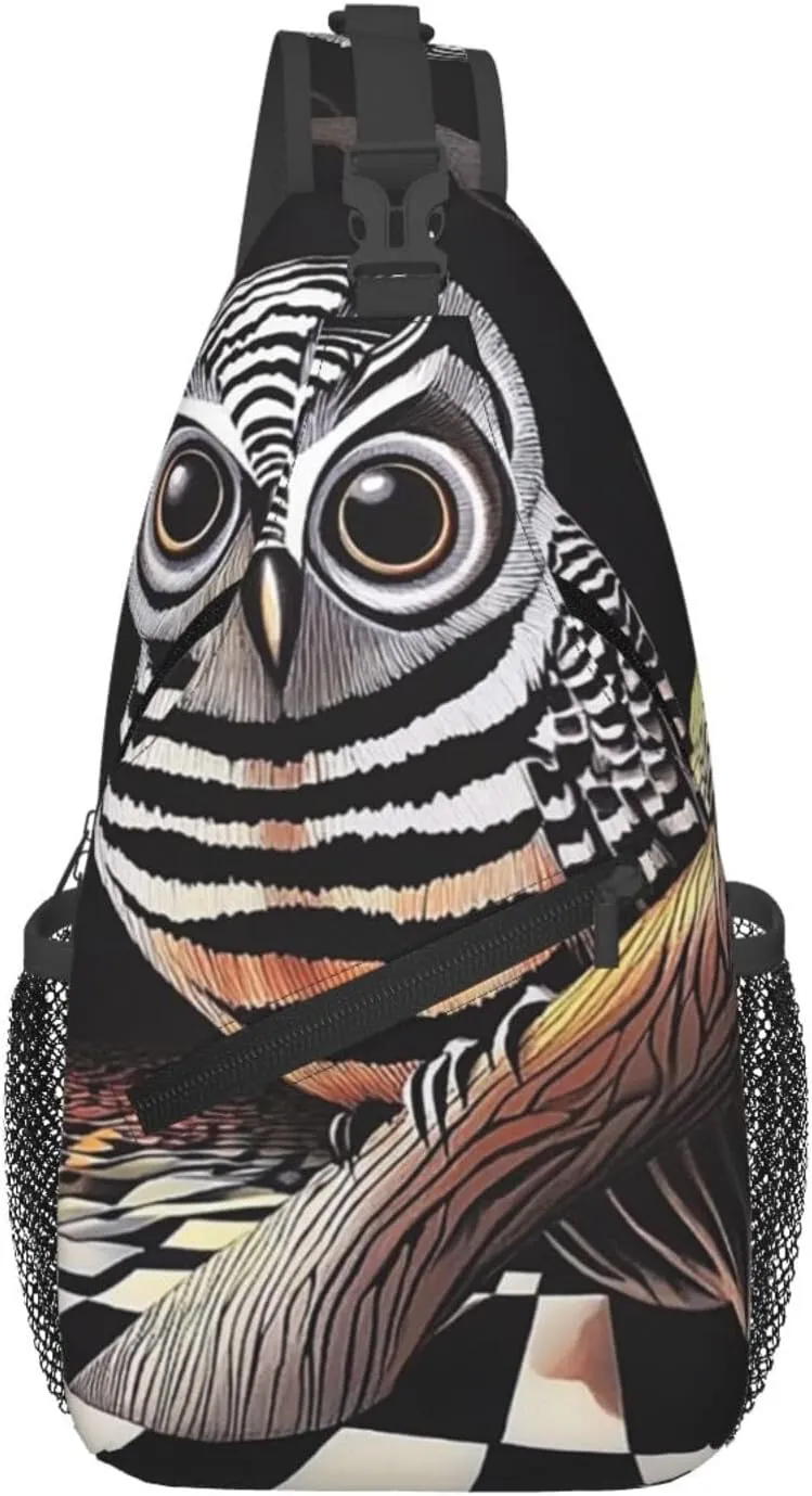Cross Chest Bag Diagonally Sling Backpack Crossbody Shoulder Bag The glowing white owl Branches Sling Bag Travel Hiking Daypack