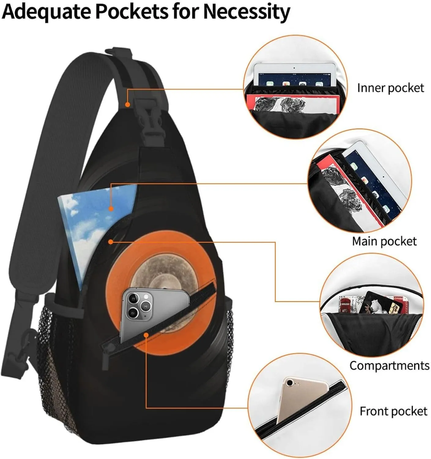 Cross Chest Bag Diagonally Sling Backpack Crossbody Shoulder Bag White Peacock Sling Bag Travel Hiking Daypack