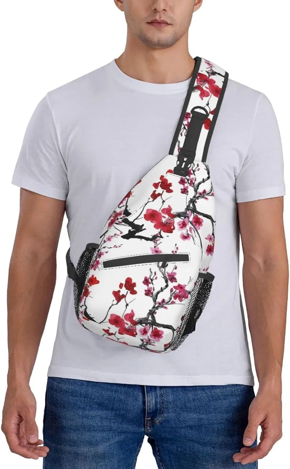 Crossbody Sling Backpack Sling Bag Chest Bag Shoulder Bag Travel Hiking Daypack For Men Women-Cherry Blossoms