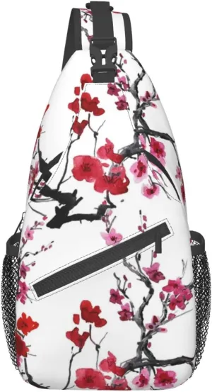 Crossbody Sling Backpack Sling Bag Chest Bag Shoulder Bag Travel Hiking Daypack For Men Women-Cherry Blossoms