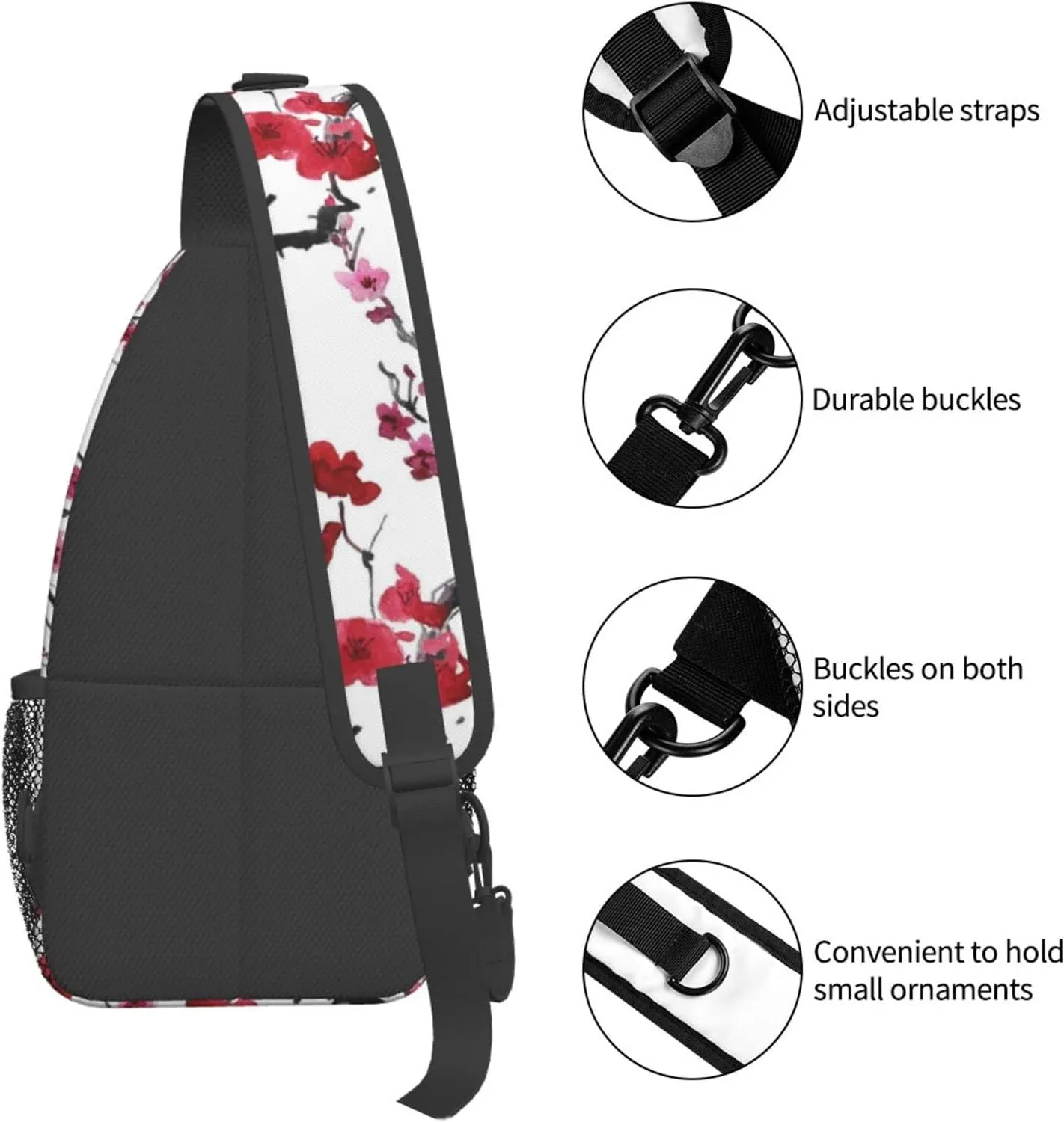 Crossbody Sling Backpack Sling Bag Chest Bag Shoulder Bag Travel Hiking Daypack For Men Women-Cherry Blossoms