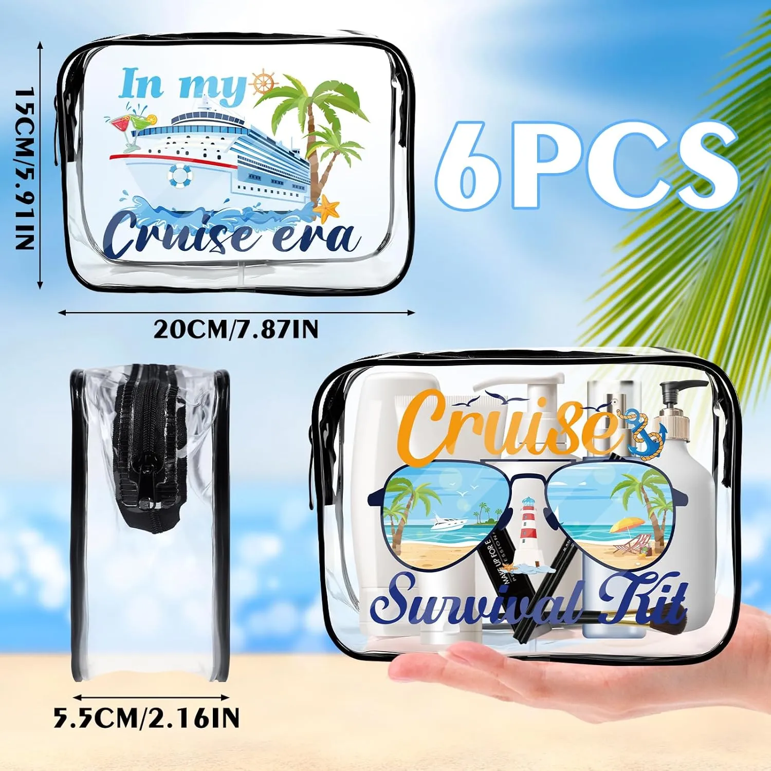Cruise Clear Makeup Bags - 6Pcs Cruise Ship Essentials 2025, Cruising Must Have Survival Kit, PVC Waterproof Cosmetic Bag Toiletry Purses for Travel Vacation, Cruise Gifts for Women Girls