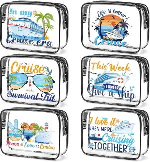 Cruise Clear Makeup Bags - 6Pcs Cruise Ship Essentials 2025, Cruising Must Have Survival Kit, PVC Waterproof Cosmetic Bag Toiletry Purses for Travel Vacation, Cruise Gifts for Women Girls
