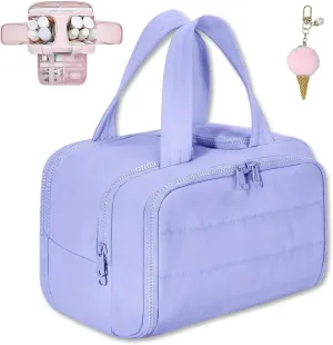 cureaway cosmetic bag,Curetoaway Travel Cosmetic Bag,Large Capacity Wide-Open Travel Hanging Makeup Bag,Toiletry Bags for Women with Divider and Handle,Waterproof Portable Pouch (Purple)