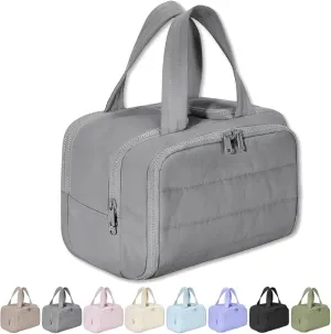 Cureaway Travel Cosmetic Bag, Curetoaway-Z Large Capacity Wide-Open Travel Cosmetic Bag, Curetoaway Toiletry Bag for Women with Divider and Handle, Dry-and-Wet Separation (Grey)