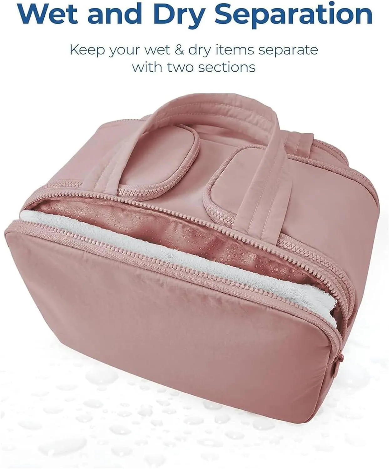 Cureaway Travel Cosmetic Bag, Curetoaway-Z Large Capacity Wide-Open Travel Cosmetic Bag, Curetoaway Toiletry Bag for Women with Divider and Handle, Dry-and-Wet Separation (Grey)