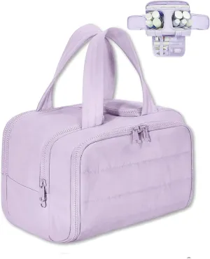 Cureaway Travel Cosmetic Bag for Women,Curetoaway Cuteaway Large Capacity Wide-Open Travel Cosmetic Bag,4-in-1 Puffy Multi-functional Toiletry for Women with Divider and Handle (purple)