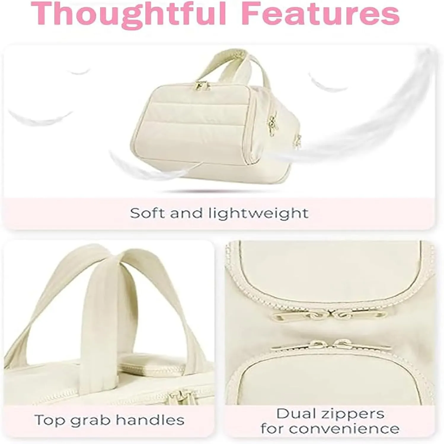 Curetoaway Travel Cosmetic Bag, Cureaway Large Capacity Wide-Open Travel Cosmetic Bag, Lightweight Waterproof Toiletry Bag with Divider and Handle for women, Portable Makeup Bags (Khaki)