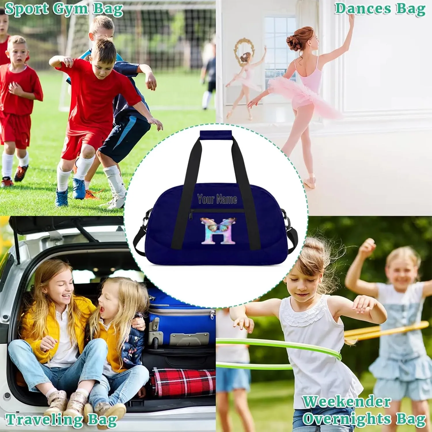 Custom Butterfly Letters Dance Duffle Bag Personalized Foldable Sports Cheer Travel Duffle Bag