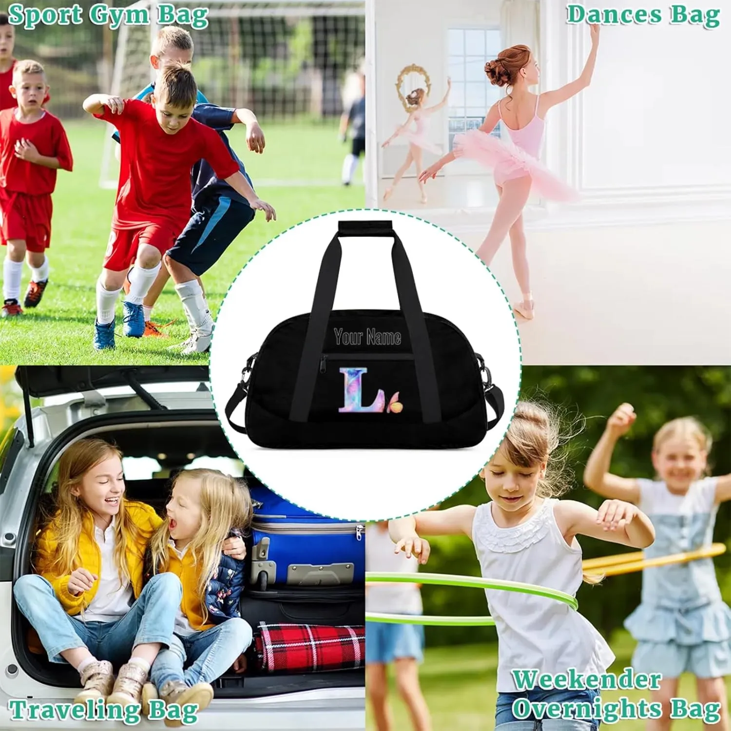 Custom Butterfly Letters Dance Duffle Bag Personalized Foldable Sports Cheer Travel Duffle Bag