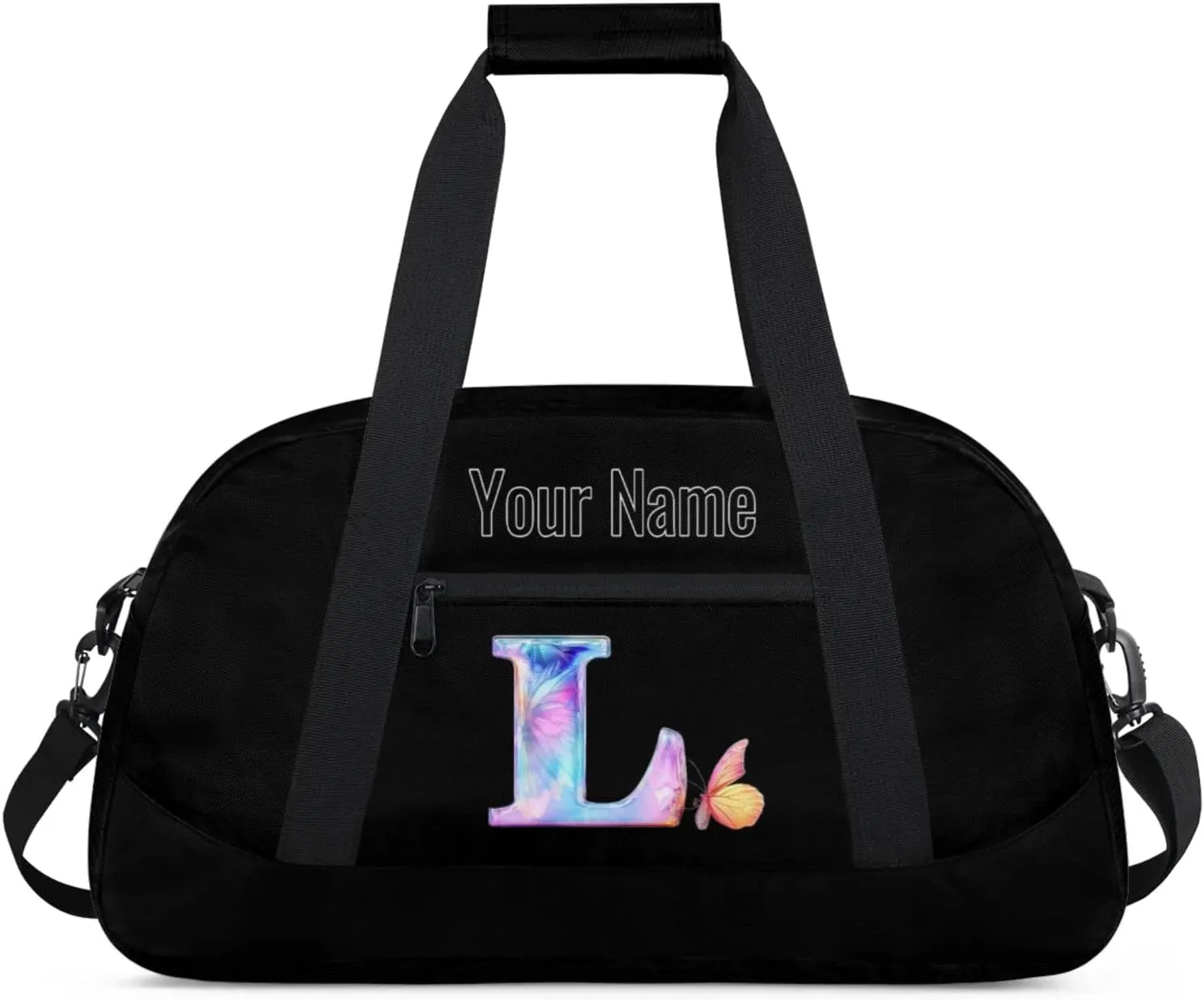 Custom Butterfly Letters Dance Duffle Bag Personalized Foldable Sports Cheer Travel Duffle Bag