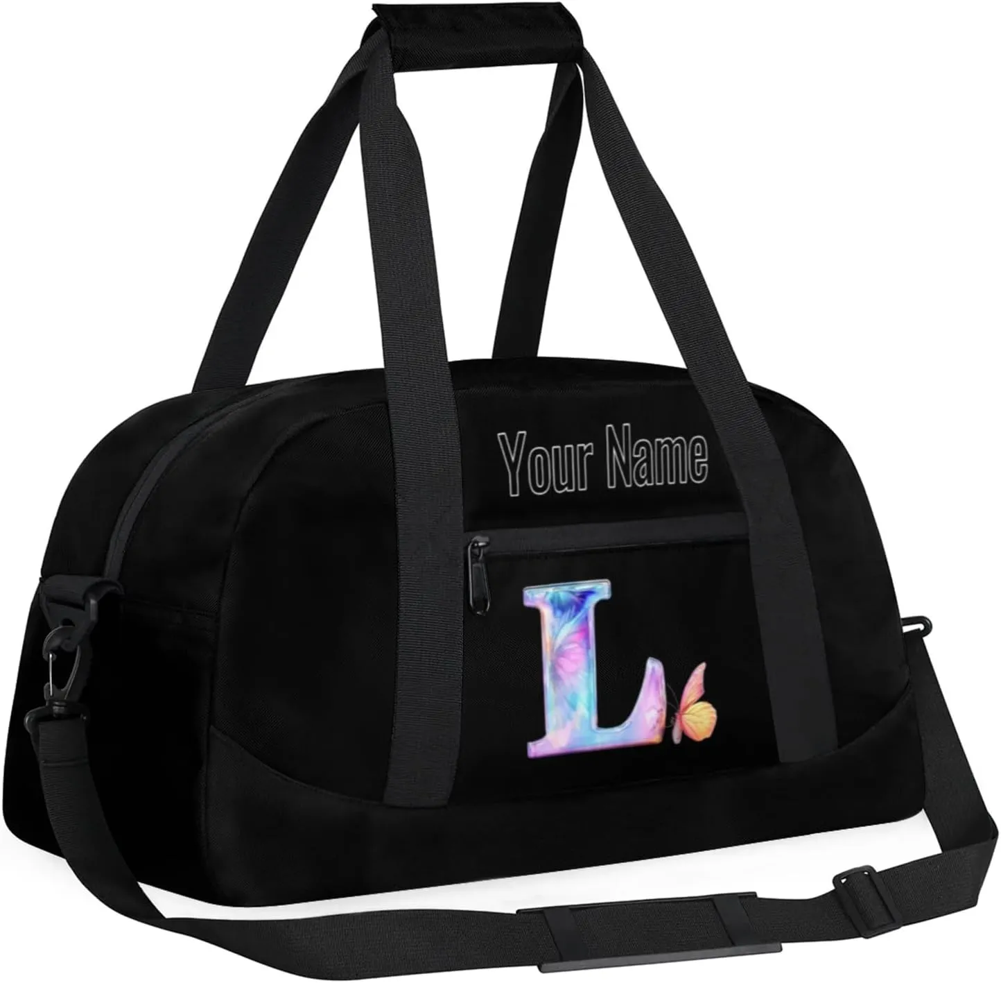 Custom Butterfly Letters Dance Duffle Bag Personalized Foldable Sports Cheer Travel Duffle Bag