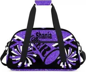 Custom Cheer Dancing Bags for Girls, Personalized Sports Duffle Bag Gym Cheerleading Bag Travel Duffel Perform Training Bag with Name, Purple Black Glitters