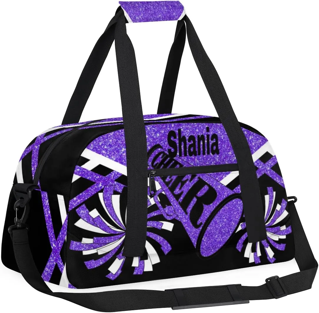Custom Cheer Dancing Bags for Girls, Personalized Sports Duffle Bag Gym Cheerleading Bag Travel Duffel Perform Training Bag with Name, Purple Black Glitters