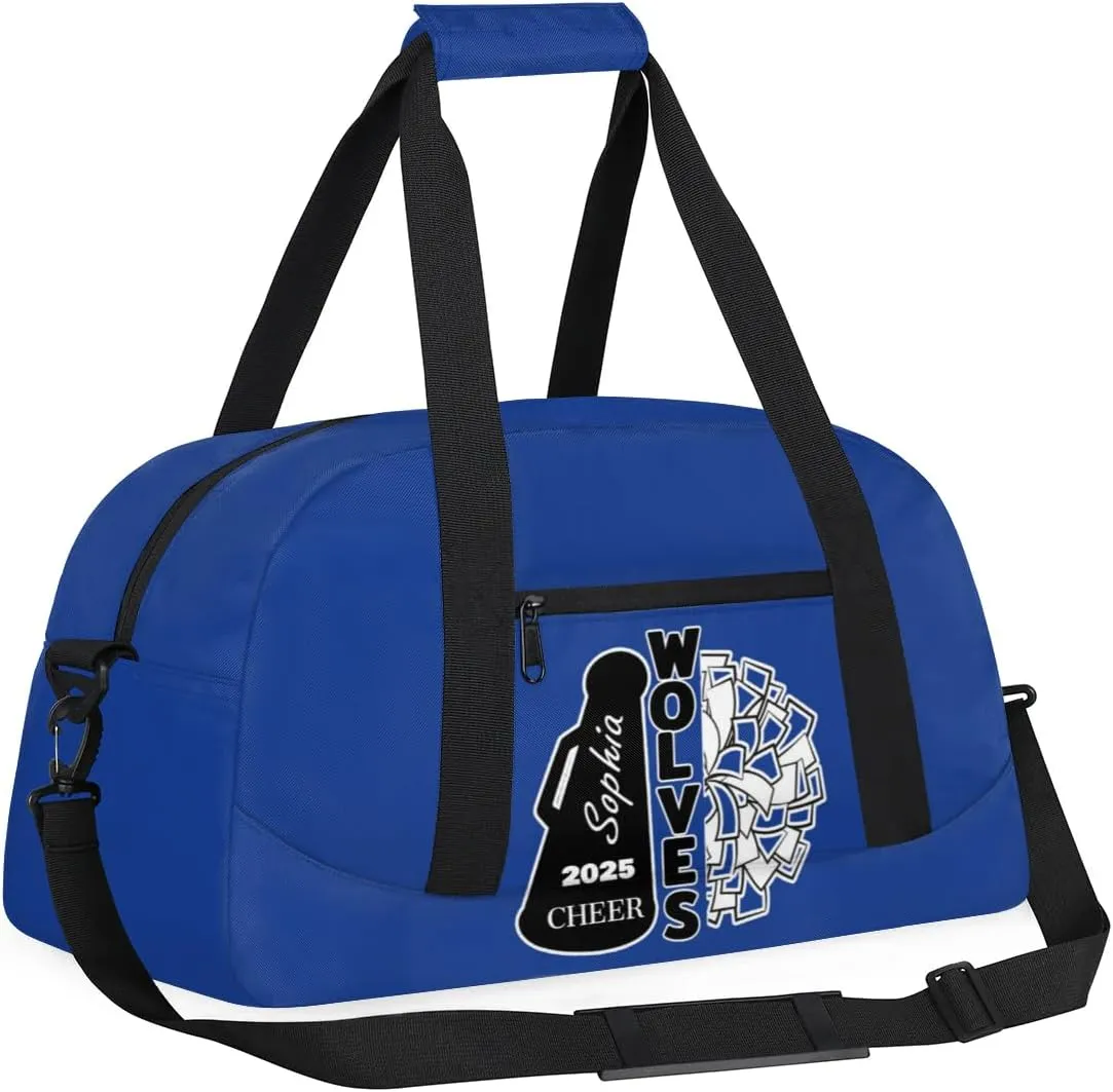 Custom Cheer Dancing Bags, Personalized Sports Duffle Bag Gym Cheerleading Bag Travel Duffel Perform Training Bag with Name, Overnight Weekender Bags, Cobalt Blue Customized Gifts
