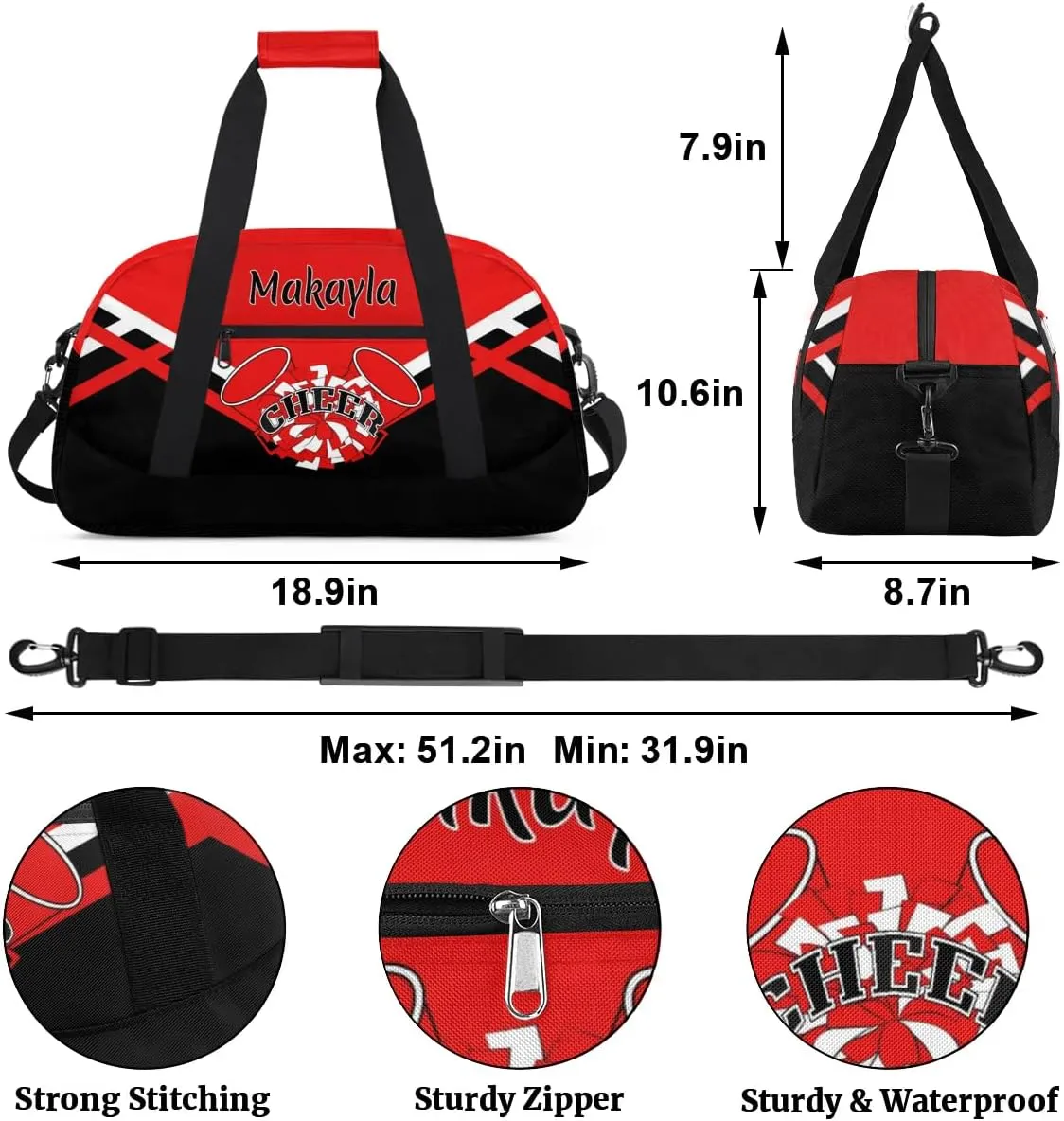 Custom Cheer Duffle Bags with Name and Team Name Personalized Cheerleader Bag Dance Bag for Girls Weekend Travel Bag
