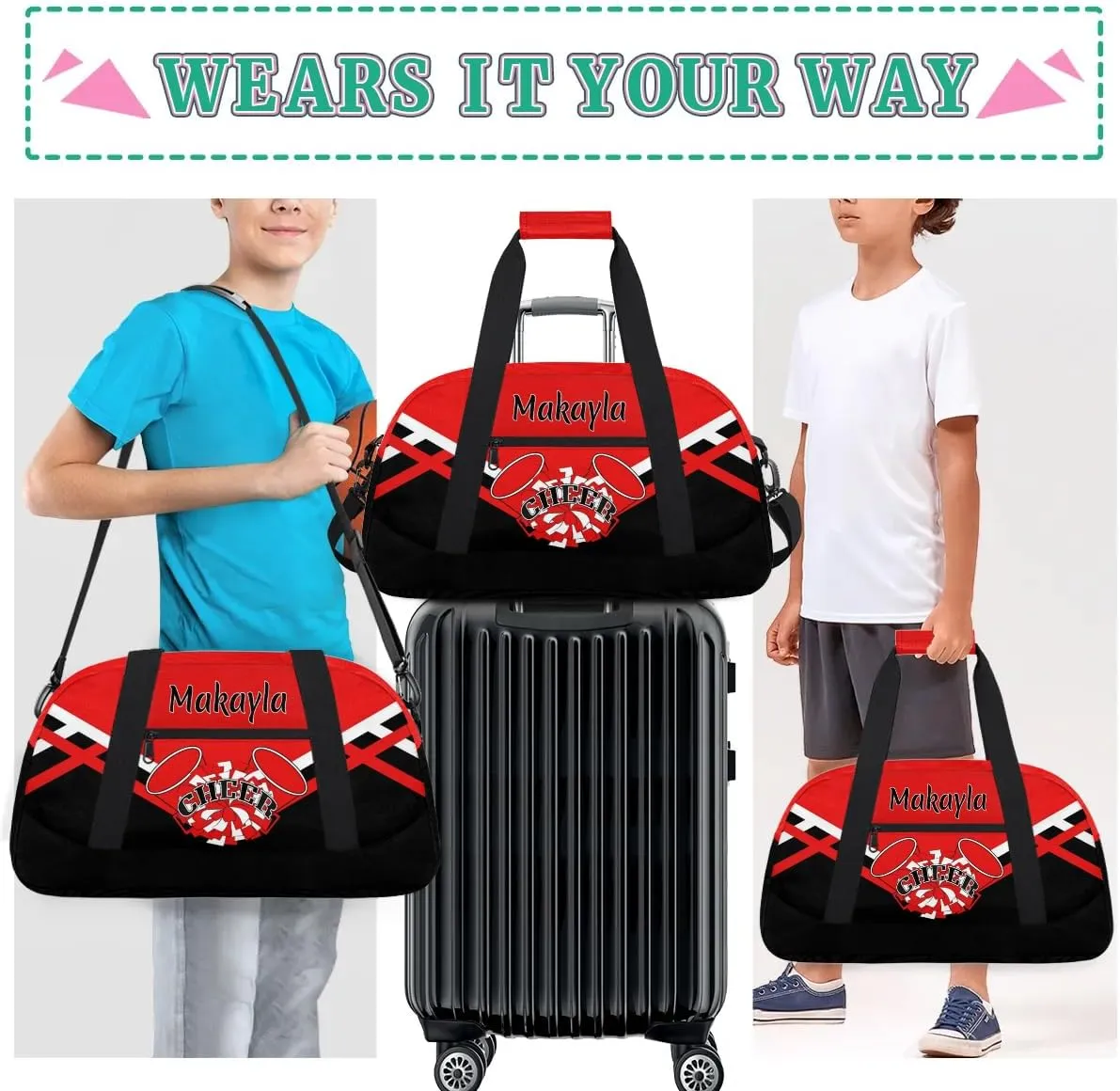 Custom Cheer Duffle Bags with Name and Team Name Personalized Cheerleader Bag Dance Bag for Girls Weekend Travel Bag