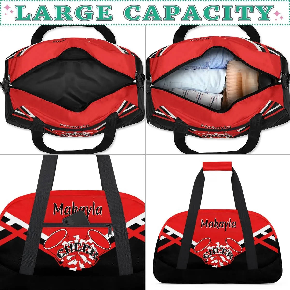 Custom Cheer Duffle Bags with Name and Team Name Personalized Cheerleader Bag Dance Bag for Girls Weekend Travel Bag