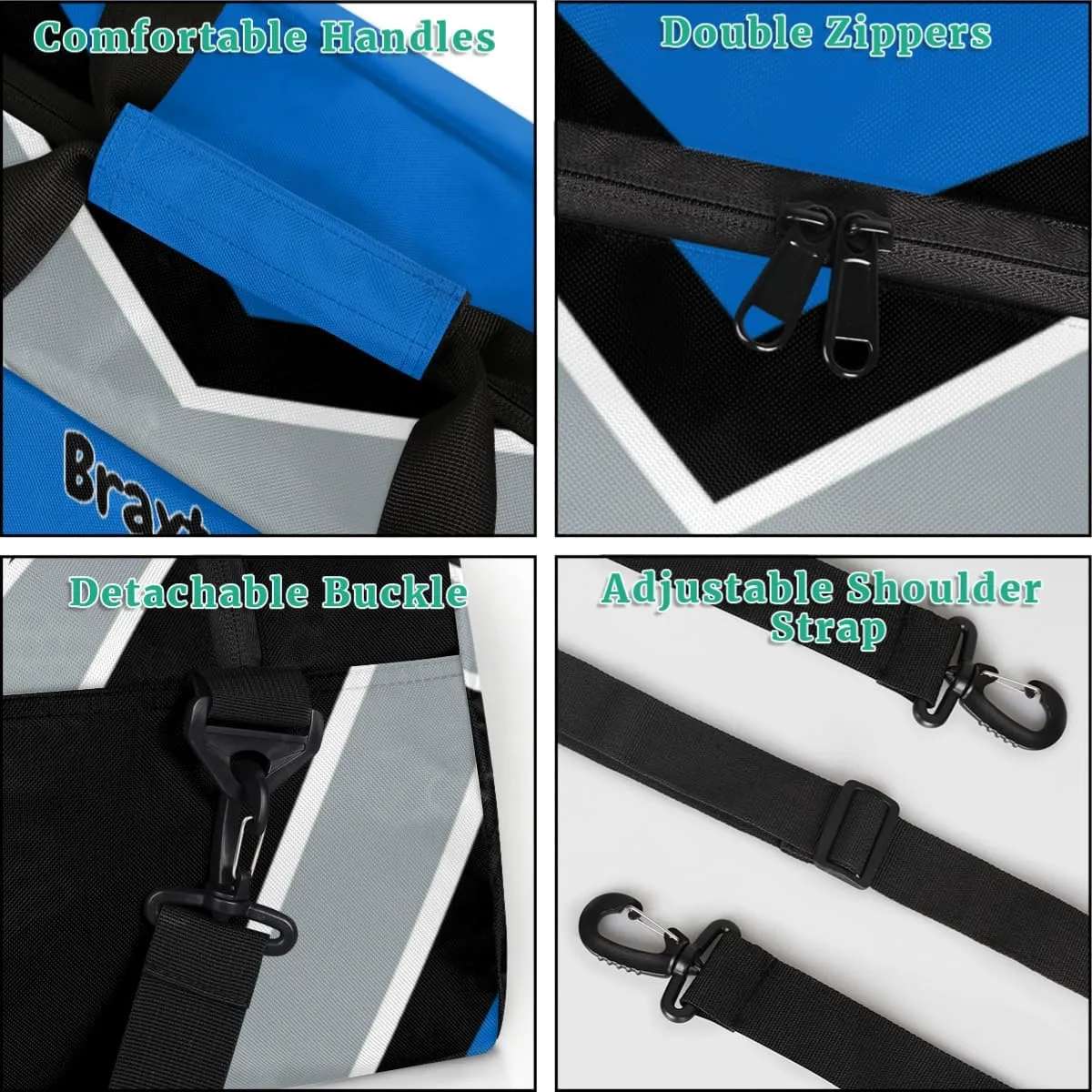 Custom Cheerleader Duffle Bag Girls, Sport Gym Dancing Bag Weekender Gym Bags Travel Duffel Bag, Blue Black