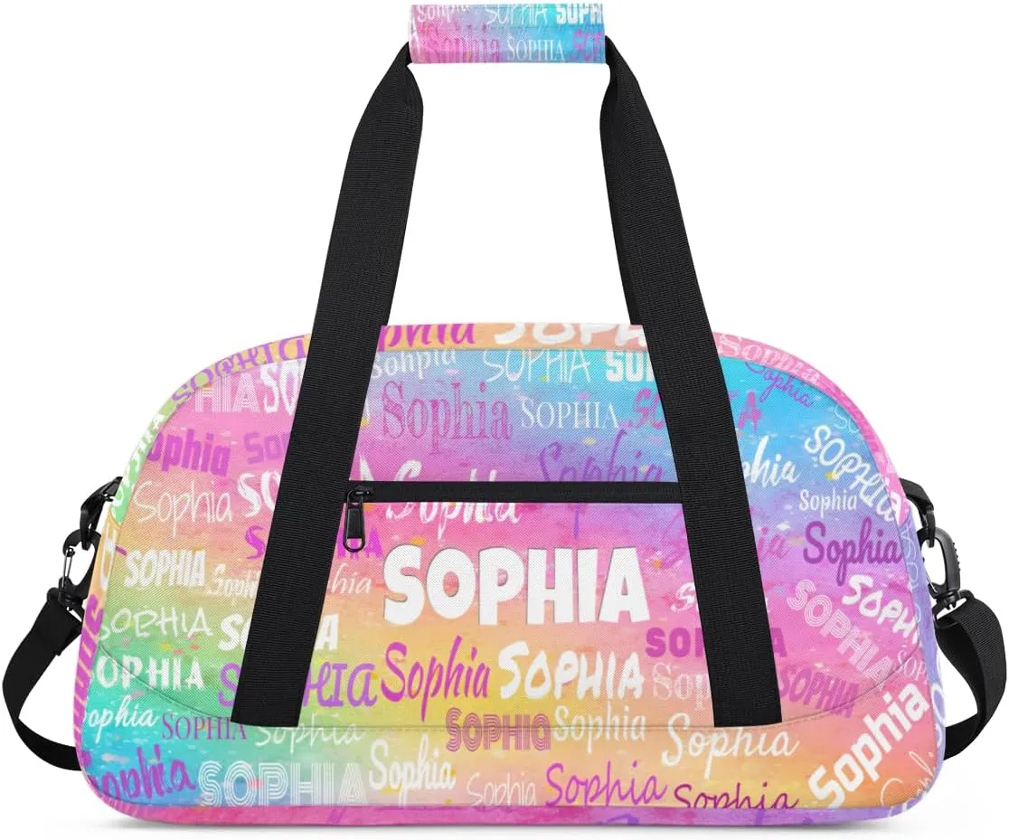 Custom Dance Bag for Girl Sport Duffel Bag, Personalized Kids Gym Bag Customize Travel Duffle Bag with Name, Colorful Pink Watercolor