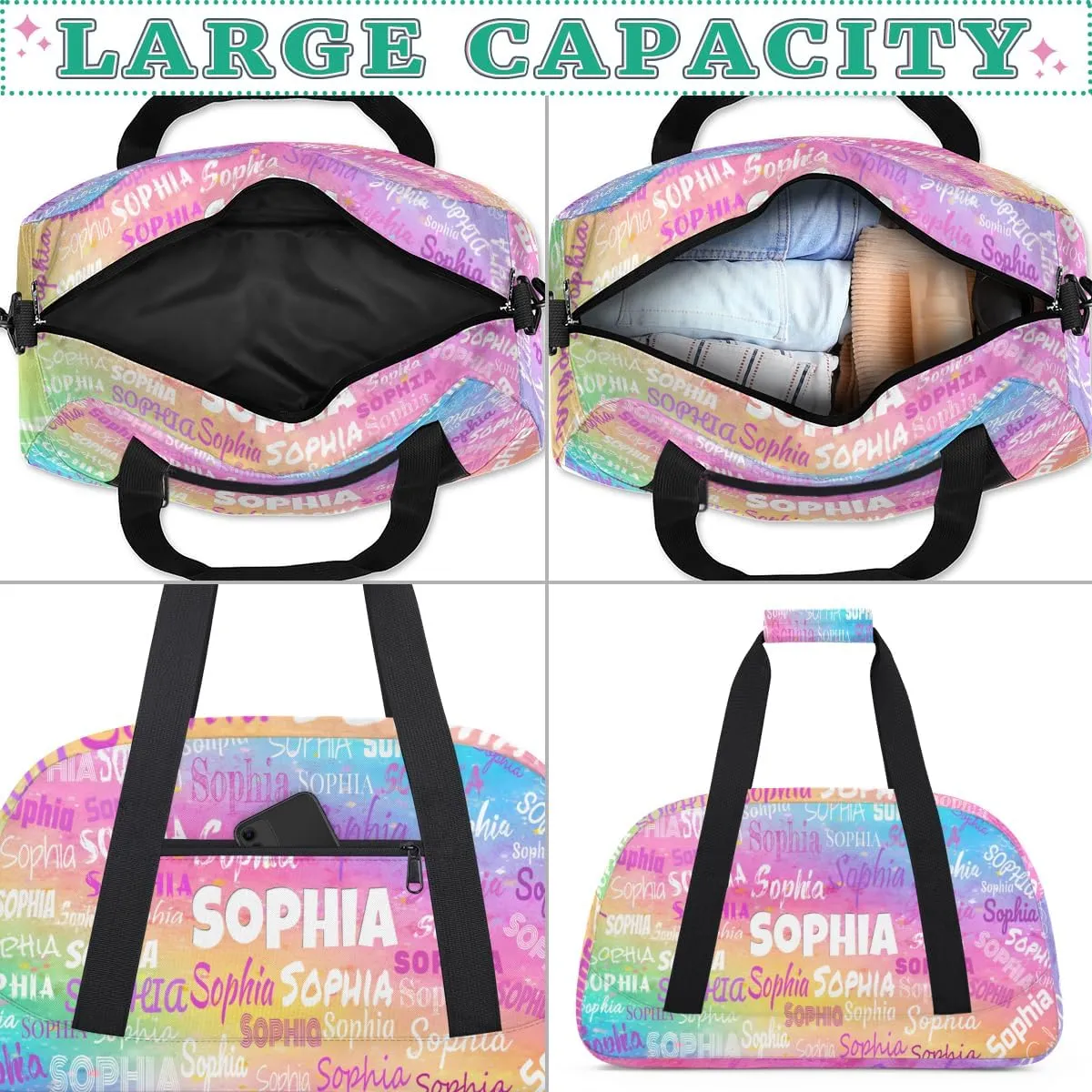Custom Dance Bag for Girl Sport Duffel Bag, Personalized Kids Gym Bag Customize Travel Duffle Bag with Name, Colorful Pink Watercolor