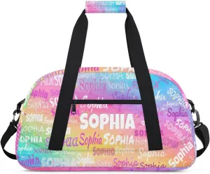 Custom Dance Bag for Girl Sport Duffel Bag, Personalized Kids Gym Bag Customize Travel Duffle Bag with Name, Colorful Pink Watercolor