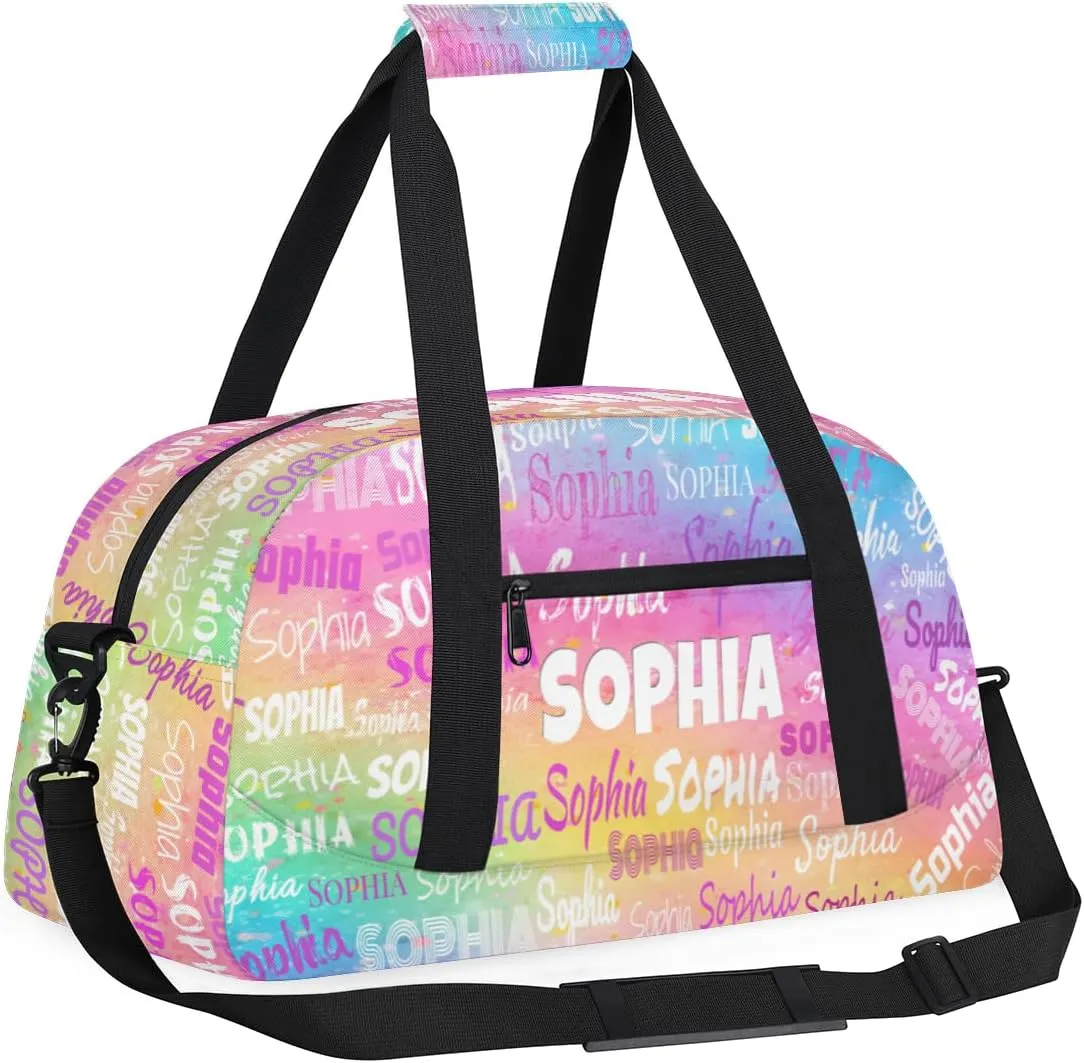 Custom Dance Bag for Girl Sport Duffel Bag, Personalized Kids Gym Bag Customize Travel Duffle Bag with Name, Colorful Pink Watercolor